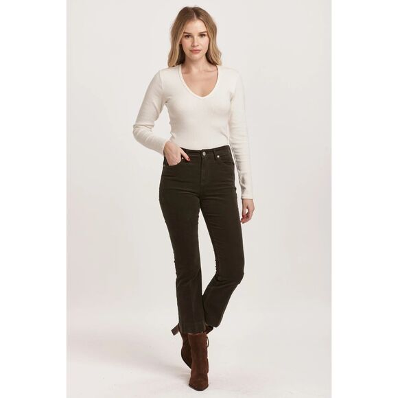 Dear John Denim Jeanne Mid Rise Cropped Flare Pants Forest Pine Corduroy 30 - Picture 4 of 4